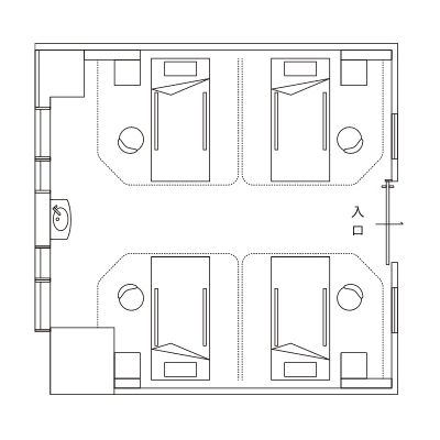 ４床室（間仕切り無）の見取り図