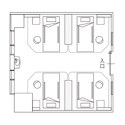 ４床室（間仕切り有）の見取り図